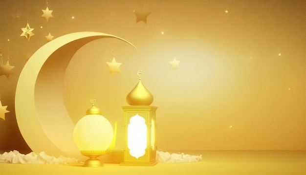 Banner de saudação do Ramadã com fundo amarelo dourado