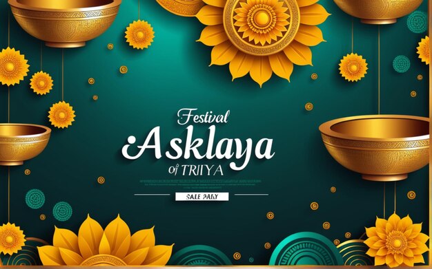 Foto banner de venda abstrato ou cartaz de venda para o festival de celebração de akshaya tritiya fundo composto