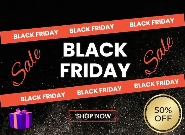 Banner de venda da Sexta-feira Negra de fotos realistas com presentes