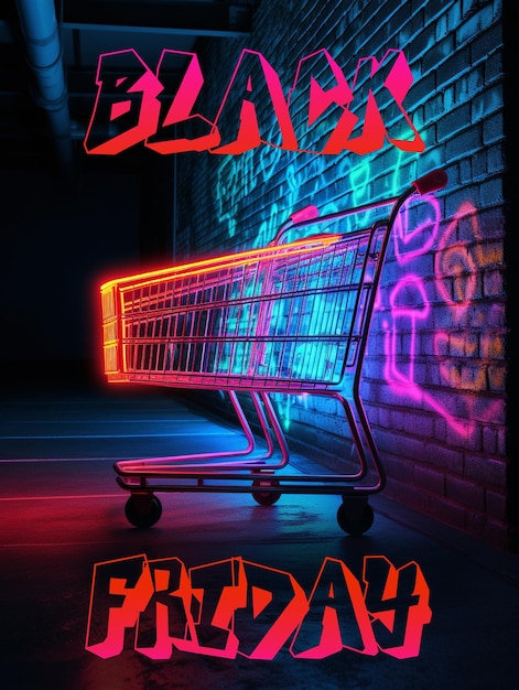 Foto banner de venda de sexta-feira preta com graffiti e carrinho de compras