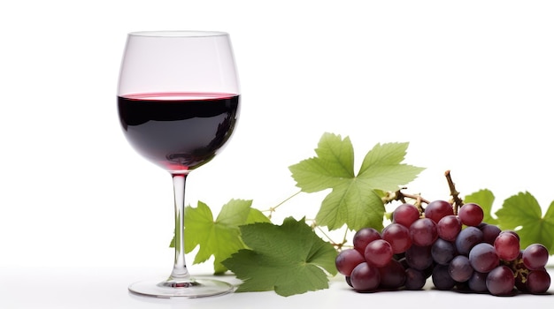 Banner de vinho com copo de vinho tinto e videira vermelha no fundo branco