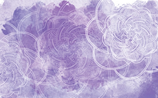 Banner decorativo com textura de aquarela e design de mandala, fundo de aquarela texturizado de cor muito peri violeta com mandalas