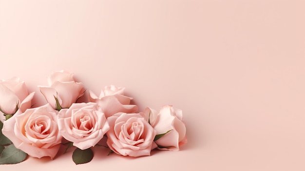 Banner decorativo da web Close-up de flores rosas florescendo e pétalas isoladas
