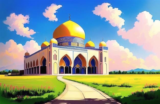 Banner der islamischen Masjid-Moschee für Ramadan Kareem Eid Mubarak Muslim Islamic Festival Generative AI