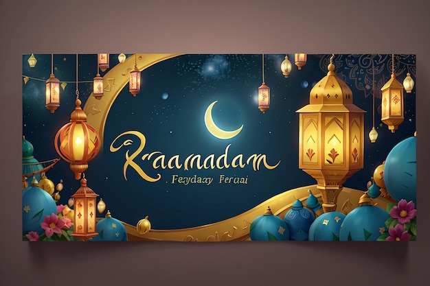 Banner der Ramadan-Kareem-Festivalsaison mit Mond und Laterne