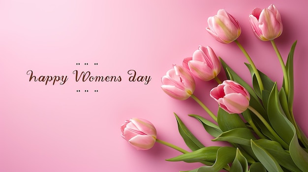 Banner des 8. März-Tages der Frauen mit rosa Tulpen auf rosa Hintergrund