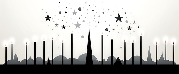 Banner des Kreuzes aus miteinander verflochtenen Kerzen Schwarz-Weiß Farbe Sche Kerzen Weihnachten 2D flache Designs