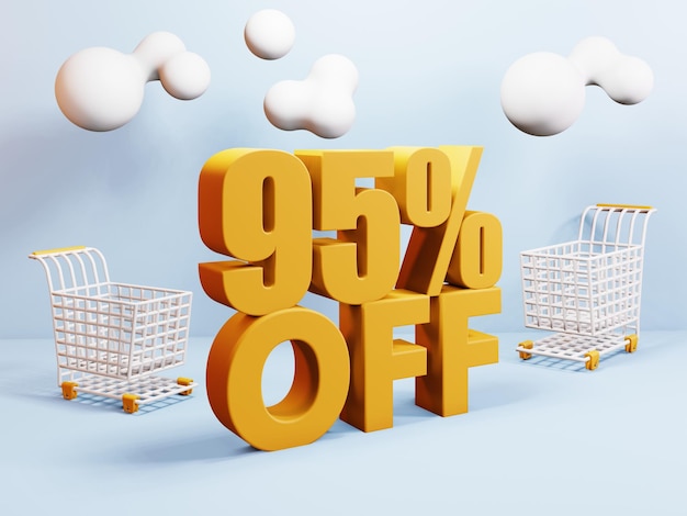 Banner de descuento de 95 por ciento de descuento en compras
