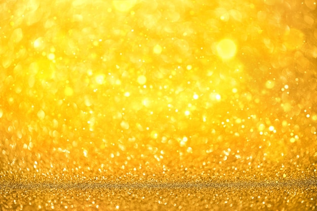 Banner desfocado desfocado de bokeh com luzes de natal e brilhos de purpurina dourada