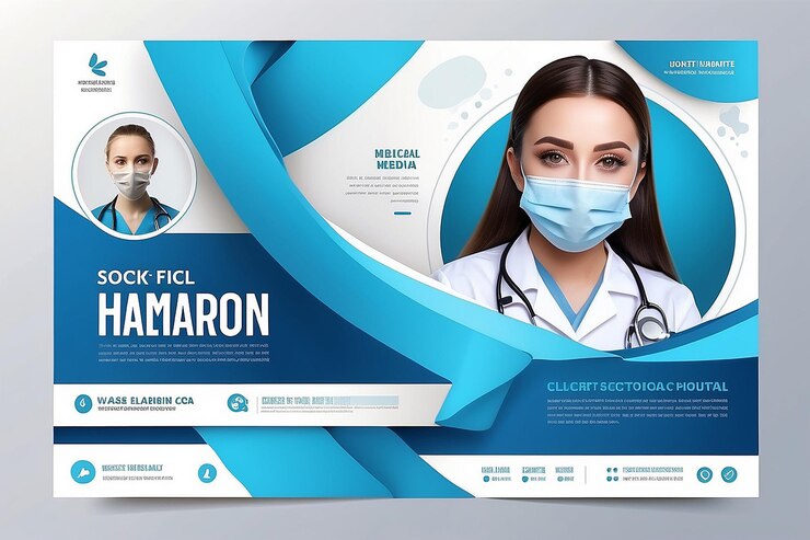 Foto banner-design mit blauer bänderdekoration und platz für das foto geeignet für soziale