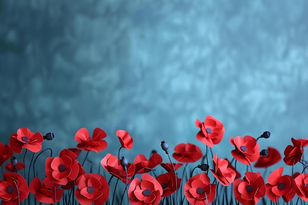 Foto banner del día de anzac con un dramático fondo de campo de amapola para el concepto de recuerdo diseño de banner de recuerdo de la flor de amapola del día de anzac contexto dramático