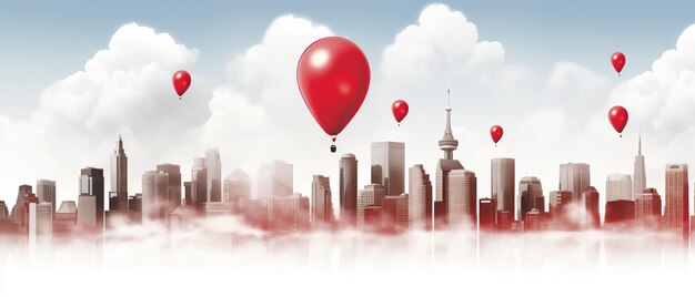 Banner del día de Canadá con fondo de bandera y globo con el horizonte de la ciudad Ai Generated