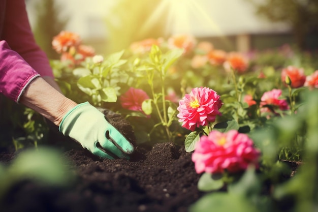 banner día de la madre Una foto de tu madre jardinería bokeh IA generativa