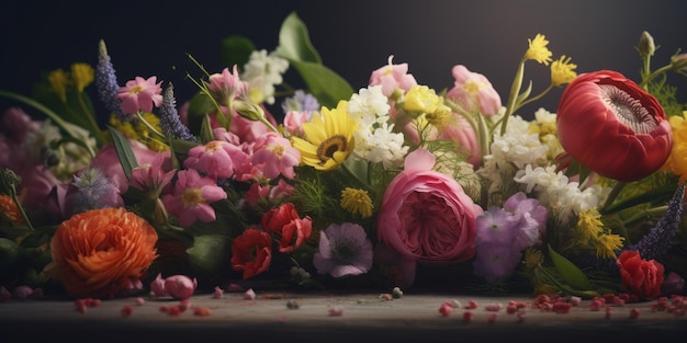 Banner del Día de la Madre de primavera con flores mixtas