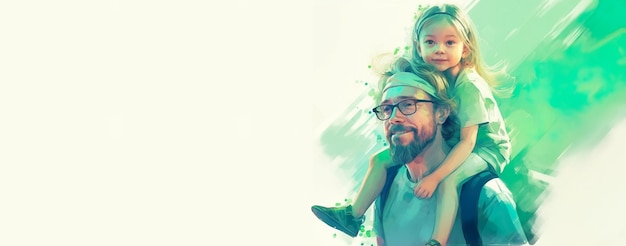 Banner del día del padre con padre y su hija Diseño de arte de ilustración de acuarela