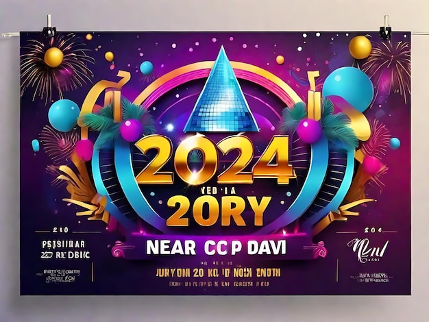 Banner discoteca brilhante de ano novo de 2024 ilumina sua comemoração