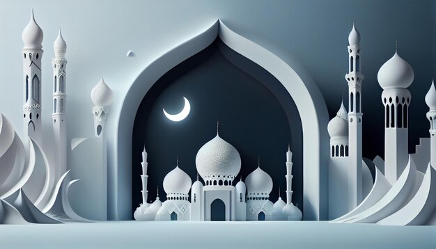 Banner de diseño 3D Eid Mubarak para la festividad de la bandera islámica como eid al adha fitr ramadhan, etc.