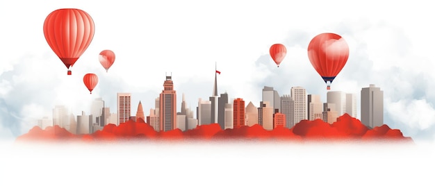 Foto banner do dia do canadá com fundo de bandeira e balão com skyline da cidade ai generated