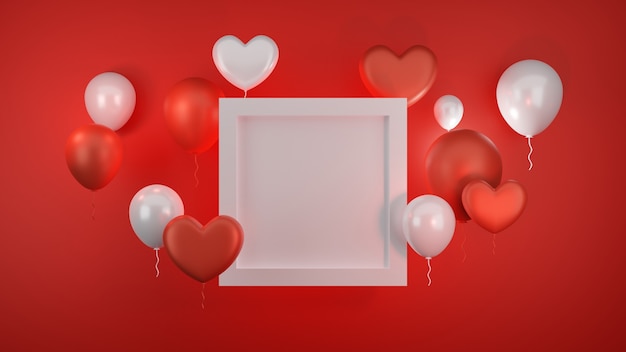 Banner do dia dos namorados com balões e pano de fundo do coração.