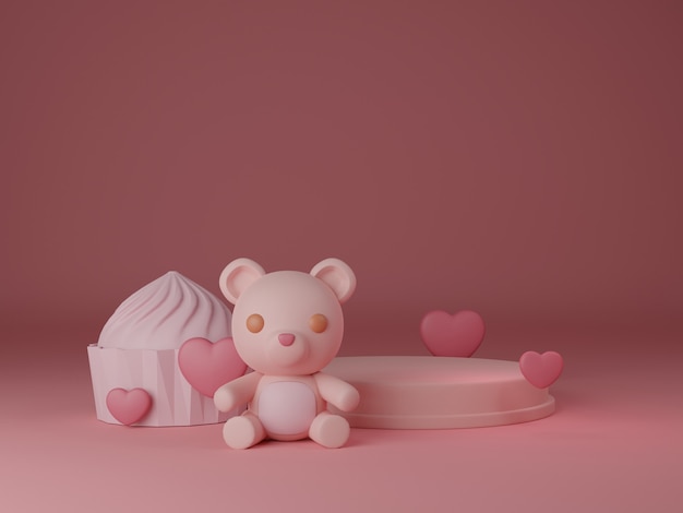 Banner do dia dos namorados com urso bonito e doce exibição.