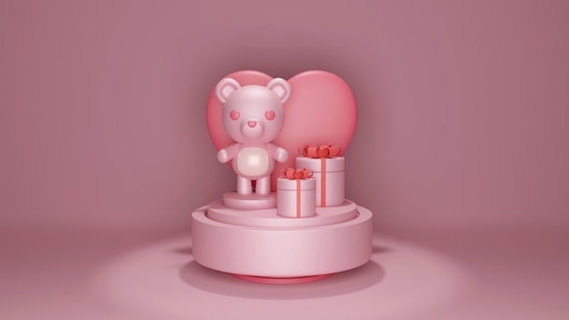 Banner do dia dos namorados com urso bonito na caixa de música.