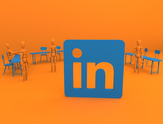 Foto banner do linkedin laranja azul renderização 3d