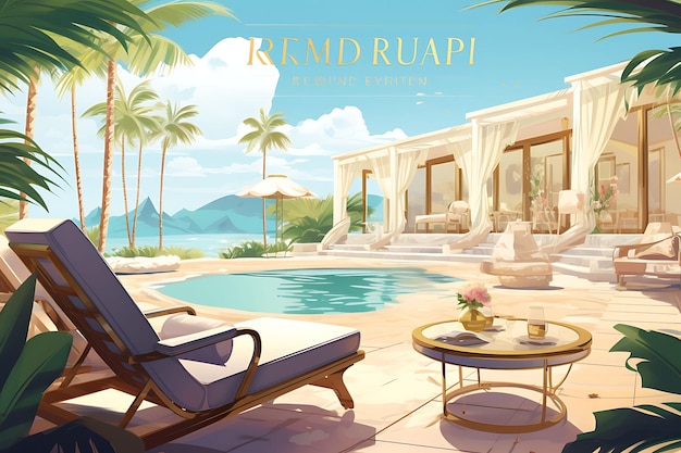Banner eines luxuriösen Resorts, Remote Working Exper Nomad Visa, Remote Job Travel, kreatives Design