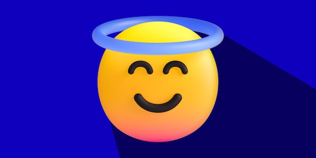 Foto banner de emoji de ángel estilizado en 3d con emoji de ángel estilizada en 3d sobre un fondo azul