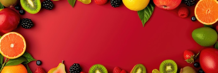 Banner de espacio de copia promocional en fondo rojo para la promoción de frutas espacio en blanco espacio de copia para el texto