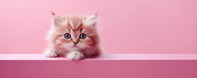 banner con espacio para su texto con un lindo gato y fondo rosado generado por ai