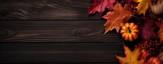 Banner con espacio para el texto con la imagen de las hojas de otoño vistas desde arriba generado con ai