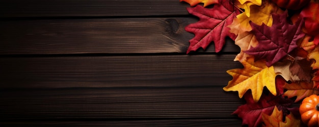 Banner con espacio para el texto con la imagen de las hojas de otoño vistas desde arriba generado con ai