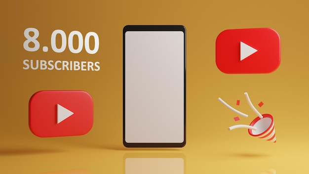 Banner de felicitación de suscriptores de Youtube con maqueta de teléfono