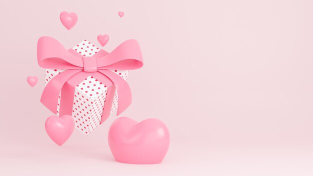 Banner de feliz día de san valentín con caja de regalo y corazones