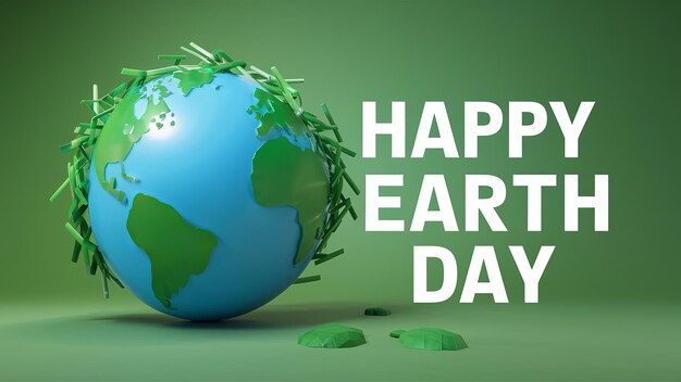 Banner de Feliz Día de la Tierra con texto creativo aislado en fondo blanco