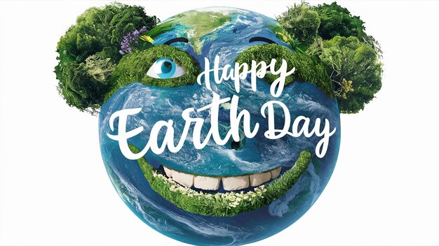 Banner de Feliz Día de la Tierra con texto creativo aislado en fondo blanco