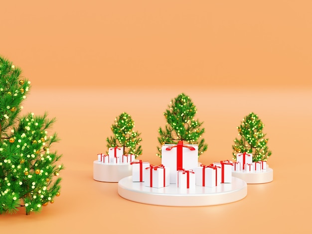 Banner de feliz Navidad de invierno de podio geométrico 3d para imagen publicitaria de producto para maqueta