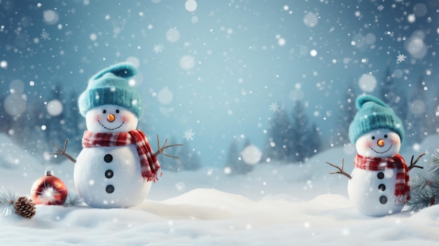 Banner festivo de Natal com boneco de neve na neve gerado por IA