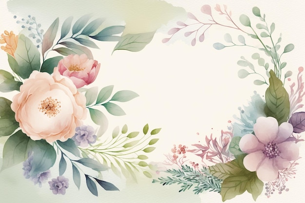 banner floral para cartão com flores em aquarela em tons pastel