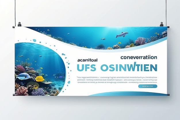 Banner flotante de concienciación sobre la conservación del océano Mockup con espacio blanco en blanco para colocar su diseño