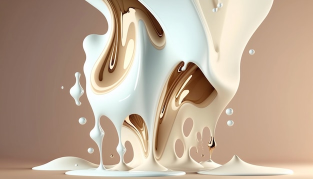 Banner de fluido de leche crema brillante Líquido que fluye con splas IA generativa