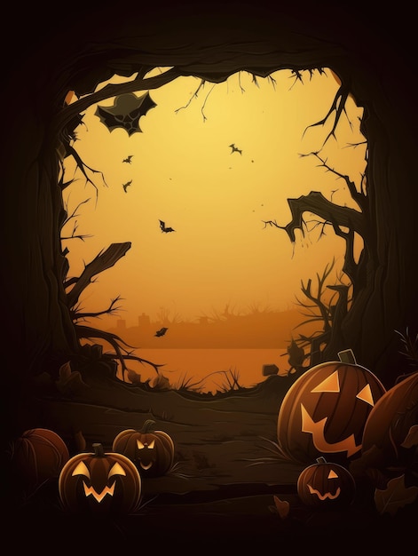 Foto banner de fondo de cartel de halloween con calabaza