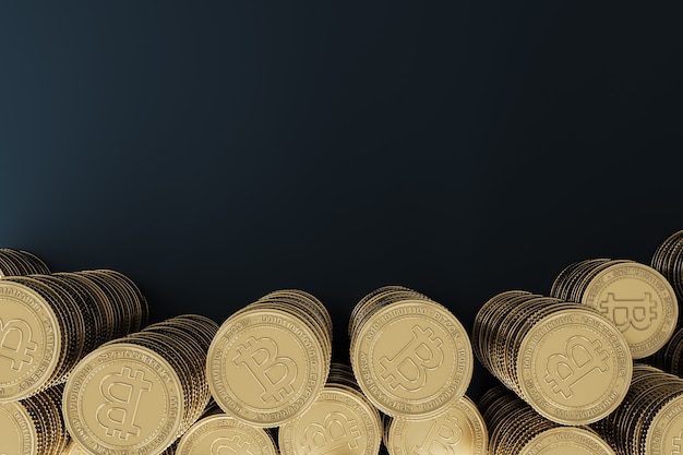 Banner de fondo para criptomoneda enorme pila de monedas criptográficas doradas bitcoin