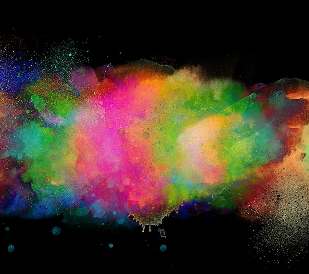 Foto banner de fondo de salpicadura de acuarela artística abstracta de neón vibrante con textura de salpicadura y acuarela