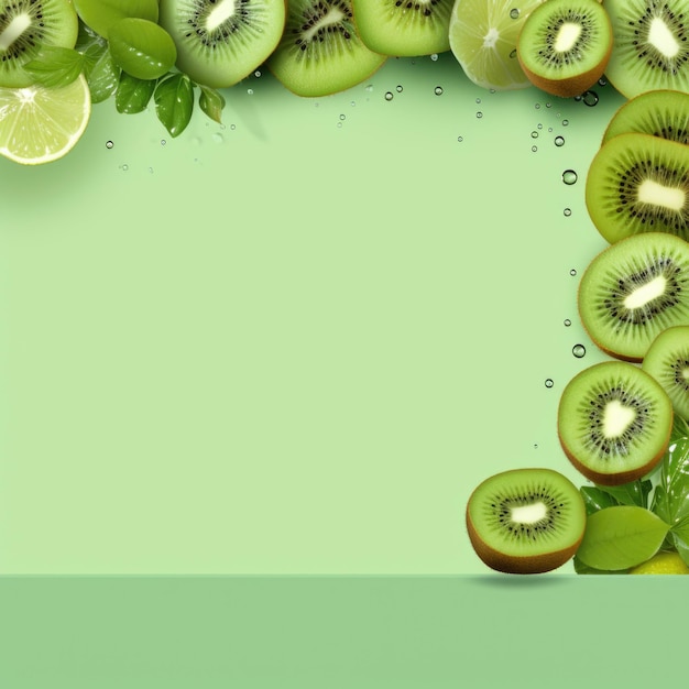 Banner con fondo verde esmeralda y un kiwi con espacio para texto Concepto de comida