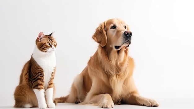 Banner con golden retriever y gato IA generativa