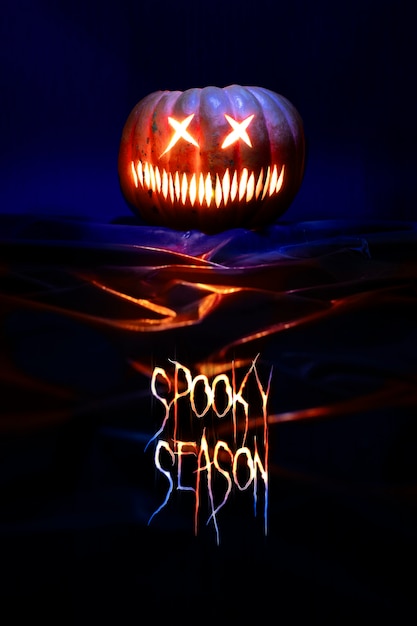 Banner de Halloween con calabaza espeluznante