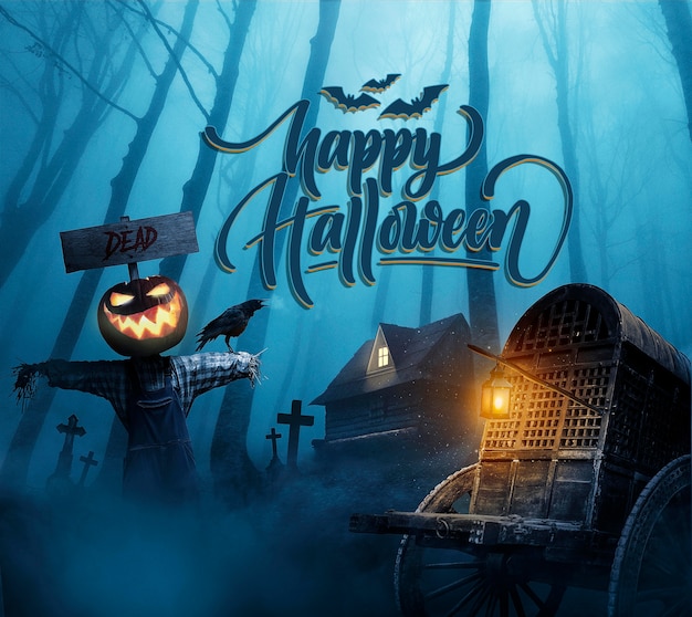 Banner de Halloween con cementerio