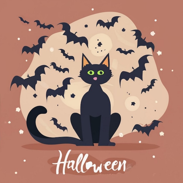 Banner de Halloween con símbolos tradicionales Ilustración de gato negro