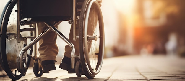 Banner de un hombre en silla de ruedas sin rostro Closeup estilo dramático Paciente con discapacidad Hombre con discapacidad